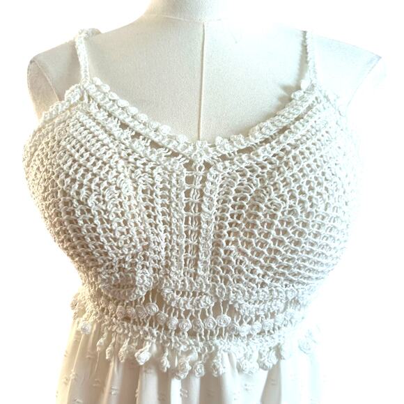 Crochet Midi Baby Doll Halter Dress Y2K Fairy White Shein Textured Tiered SZ SM - Picture 3 of 12